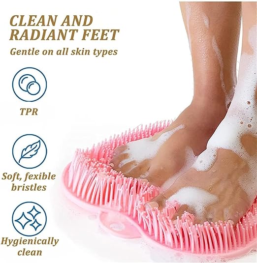 Shower Foot & Back Scrubber Mat, Wall Stick Suction Silicone Bathroom Scrubber (random color)